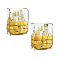 2X 3 Tier Golden Yellow Multifunctional Countertop Cosmetic Storage Makeup Perfume Skincare Display Stand Shelf Drawer Type Organiser