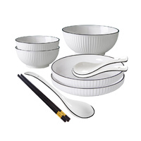 White Japanese Style Ceramic Dinnerware Crockery Soup Bowl Plate Server Kitchen Home Decor Set of 5