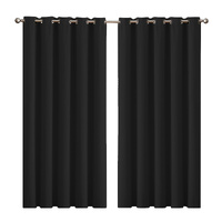 2x Blockout Curtains Panels 3 Layers Black