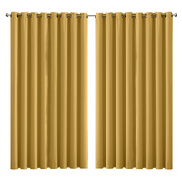 2x Blockout Curtains Panels 3 Layers Mustard CD1003-300X230-GY