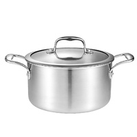 22cm Stainless Steel Soup Pot Stock Cooking Stockpot Heavy Duty Thick Bottom with Glass Lid