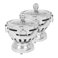 2X Stainless Steel Mini Asian Buffet Hot Pot Single Person Shabu Alcohol Stove Burner with Glass Lid