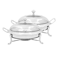 2X Stainless Steel Round Buffet Chafing Dish Cater Food Warmer Chafer with Glass Top Lid