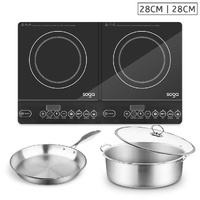 Dual Burners Cooktop Stove 28cm Stainless Steel Induction Casserole and 28cm Fry Pan