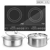 Dual Burners Cooktop Stove, 17L Stainless Steel Stockpot 28cm and 30cm Induction Casserole