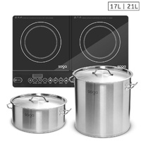 Dual Burners Cooktop Stove, 21L and 17L Stainless Steel Stockpot Top Grade Stock Pot