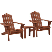 3PC Adirondack Outdoor Table and Chairs Wooden Beach Chair Brown