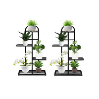 2X 4 Tier 5 Pots Black Metal Plant Stand Flowerpot Display Shelf Rack Indoor Home Office Decor