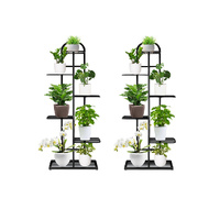 2X 6 Tier 7 Pots Black Metal Plant Stand Flowerpot Display Shelf Rack Indoor Home Office Decor