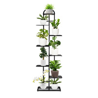 8 Tier 9 Pots Black Metal Plant Stand Flowerpot Display Shelf Rack Indoor Home Office Decor