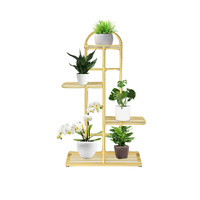 4 Tier 5 Pots Gold Metal Plant Stand Flowerpot Display Shelf Rack Indoor Home Office Decor