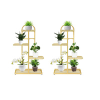 2X 4 Tier 5 Pots Gold Metal Plant Stand Flowerpot Display Shelf Rack Indoor Home Office Decor