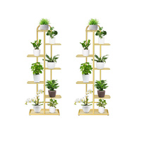 2X 7 Tier 8 Pots Gold Metal Plant Stand Flowerpot Display Shelf Rack Indoor Home Office Decor