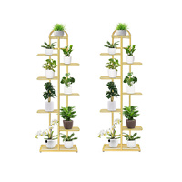 2X 8 Tier 9 Pots Gold Metal Plant Stand Flowerpot Display Shelf Rack Indoor Home Office Decor