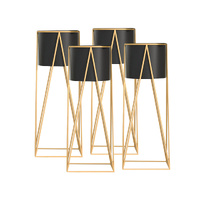 4X 50cm Gold Metal Plant Stand with Black Flower Pot Holder Corner Shelving Rack Indoor Display