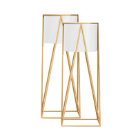 2X 70cm Gold Metal Plant Stand with White Flower Pot Holder Corner Shelving Rack Indoor Display