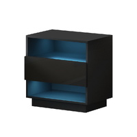 Bedside Table LED with 2 Shelves - HANA Black