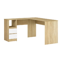 Computer Desk Drawer Cabinet L-Shape Oak 136CM