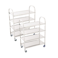 2X 4 Tier 950x500x1220 Stainless Steel Kitchen Dining Food Cart Trolley Utility