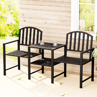 Outdoor Garden Bench Seat Loveseat Steel Table Chairs Patio Furniture Black