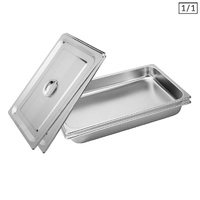 2X Gastronorm GN Pan Full Size 1/1 GN Pan 6.5cm Deep Stainless Steel Tray With Lid