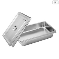 2X Gastronorm GN Pan Full Size 1/1 GN Pan 10cm Deep Stainless Steel Tray With Lid