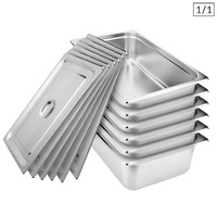 6X Gastronorm GN Pan Full Size 1/1 GN Pan 15cm Deep Stainless Steel Tray With Lid