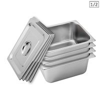 4X Gastronorm GN Pan Full Size 1/2 GN Pan 15cm Deep Stainless Steel With Lid