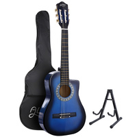 34 Inch Classical Guitar Wooden Body Nylon String w/ Stand Beignner Blue