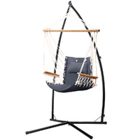 Hammock Chair with Steel Stand Armrest Outdoor Hanging Grey