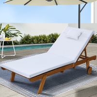 Sun Lounge Wooden Lounger Outdoor Furniture Day Bed Wheel Patio