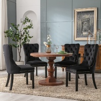 2x Velvet Dining Chairs Upholstered Tufted Kithcen Chair with Solid Wood Legs Stud Trim and Ring