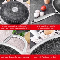 304 Stainless Steel Non-Stick Stir Fry Cooking Kitchen Wok Pan without Lid Honeycomb Double Sided