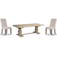 Gloriosa Dining Set Table 10 Beige Chair Mango Wood - Honey Wash