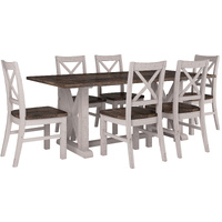 Erica Dining Set 200cm Table Chair Solid Acacia Wood Timber Brown White