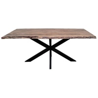 Lantana Dining Table Live Edge Solid Acacia Timber Wood Metal Leg -Natural