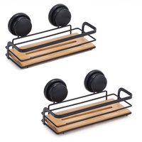 2 Pack Bamboo Corner Shower Caddy Shelf Basket Rack with Premium Vacuum Suction Cup No-Drilling for Bathroom and Kitchen