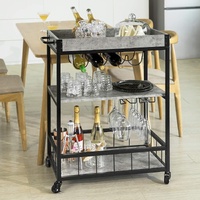 Industrial Vintage Style Wood Metal 3 Tiers Kitchen Serving Trolley with Wine Rack