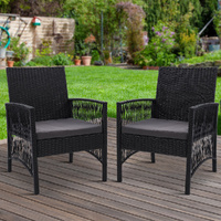 Outdoor Furniture Dining Chairs Wicker Garden Patio Cushion Black Gardeon