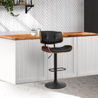 Bar Stool Gas Lift Wooden PU Leather - Black and Wood