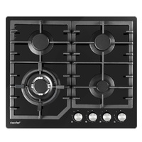 60cm Gas Cooktop 4 Burners Kitchen Gas Hob Trivets Stove Cook Top Black