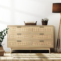 Chest of Drawers Rattan Tallboy Cabinet Bedroom Clothes Storage Wood