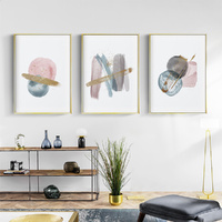 Blush Pink Watercolor 3 Sets Gold Frame Canvas Wall Art