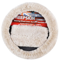 Sheepskin Steering Wheel Cover & Seat Belt Pads Combo Luxury