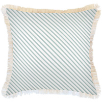 Cushion Cover-Coastal Fringe Natural-Side Stripe Seafoam