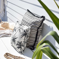 Cushion Cover-Coastal Fringe Black-Paint Stripes