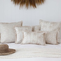 Cushion Cover-Coastal Fringe-Tall-Palms-Beige