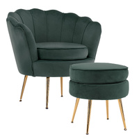 La Bella Shell Scallop Armchair Accent Chair Velvet + Round Ottoman Footstool