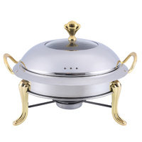 Stainless Steel Gold Accents Round Buffet Chafing Dish Cater Food Warmer Chafer with Glass Top Lid