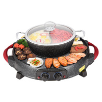 2 in 1 Electric Stone Coated Grill Plate Steamboat Two Division Hotpot